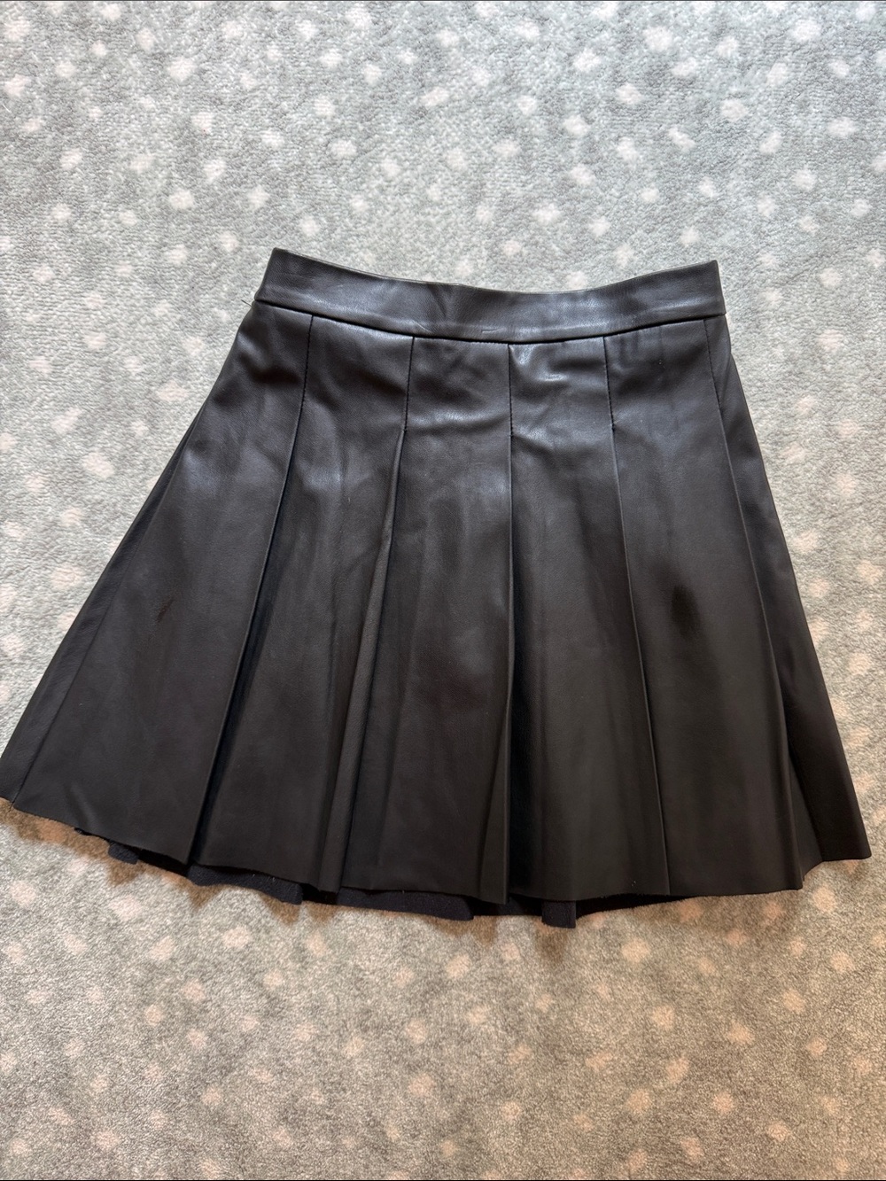 Black Pleated Faux Leather Girls Skirt